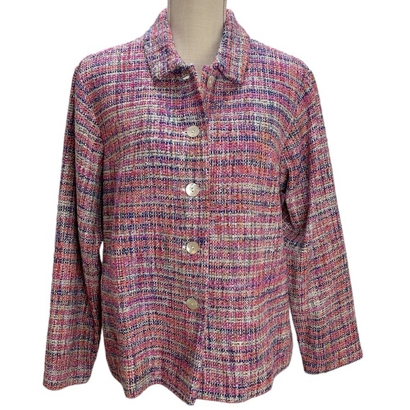 Vintage Coldwater Creek Rainbow Weave Silk Blend Jewel Boucle Jacket Blazer 14P - Picture 1 of 14